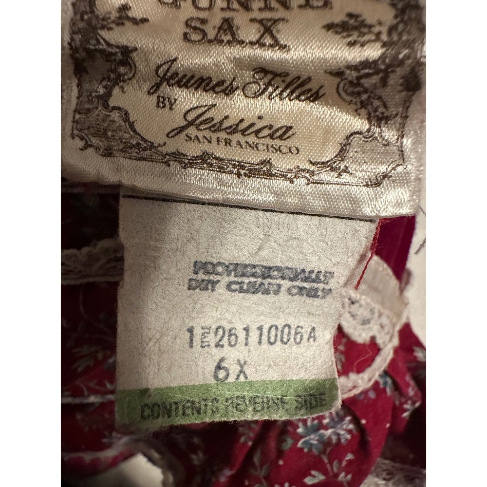 Vintage Gunne Sax Girls Dress 6X Burgundy Floral Lace Prairie Victorian Red - Picture 11 of 16